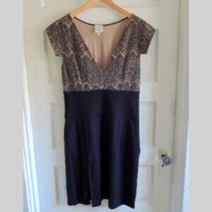 Julienne W Black & Tan Stretch Sheath Cocktail Dress L